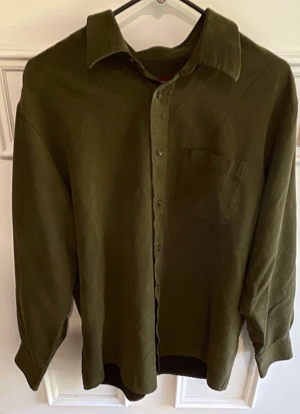 Covington Men’s L Long Sleeve Button-Up Shirt w/Pockets Green Solid Polyester